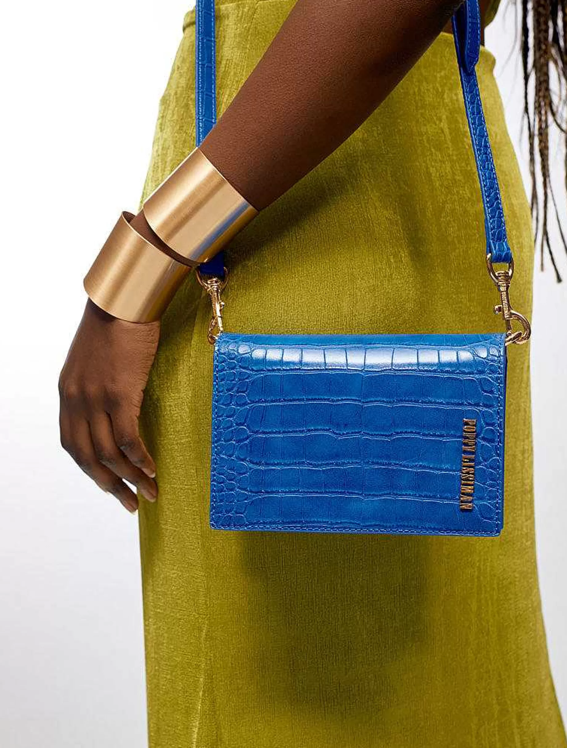 Poppy Lissiman Cross Body>Felipe Flap Bag-Electric Blue Croc