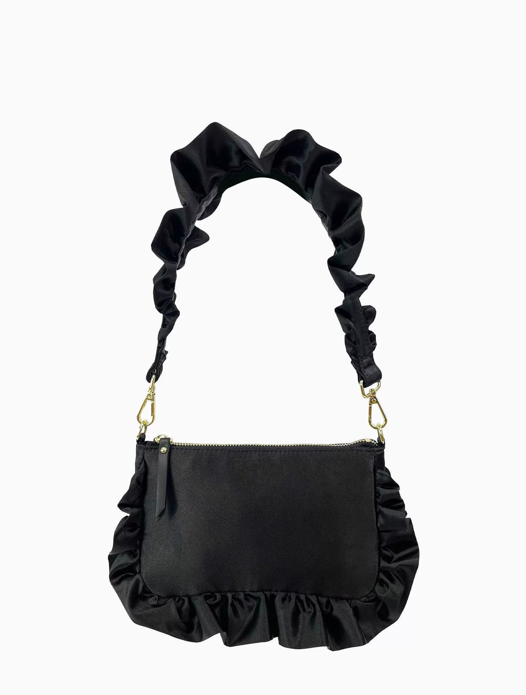 Poppy Lissiman Shoulder Bag>Frilled Satin Bag-Black