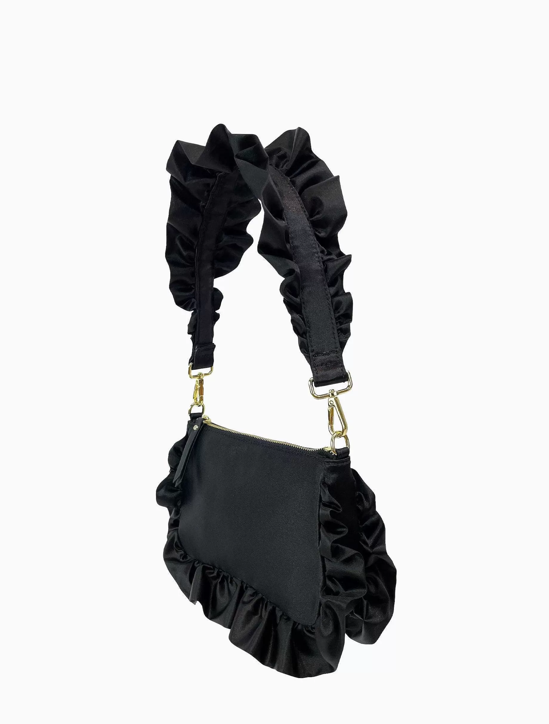 Poppy Lissiman Shoulder Bag>Frilled Satin Bag-Black